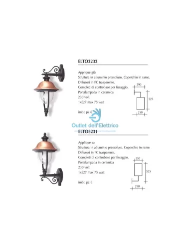 Rosa light ELTO3232 farol cobre 75w brazo alto