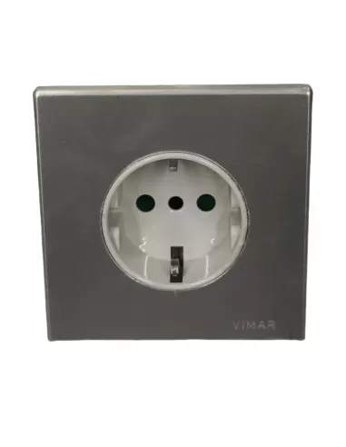 Vimar 08614 2P T 16A Schuko P30 Socket Aluminum Plate D 65 Round Box