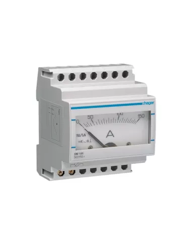 Hager sm150 amperímetro analógico indirecto 0-150a 4 módulos din sm150