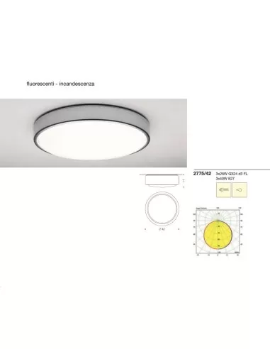 Martinelli luce 2775//42 plafón circular 3x60 w e27 plata